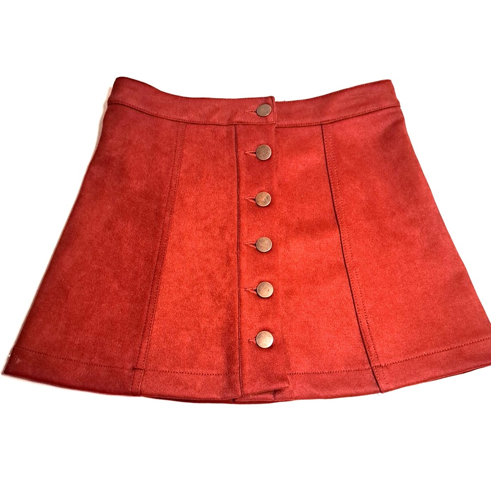 Forever 21 Los Angeles Faux Suede Mini Skirt Women's 27x14 Button Front FLAW